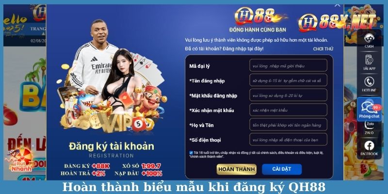 Hoàn thành biểu mẫu khi đăng ký QH88